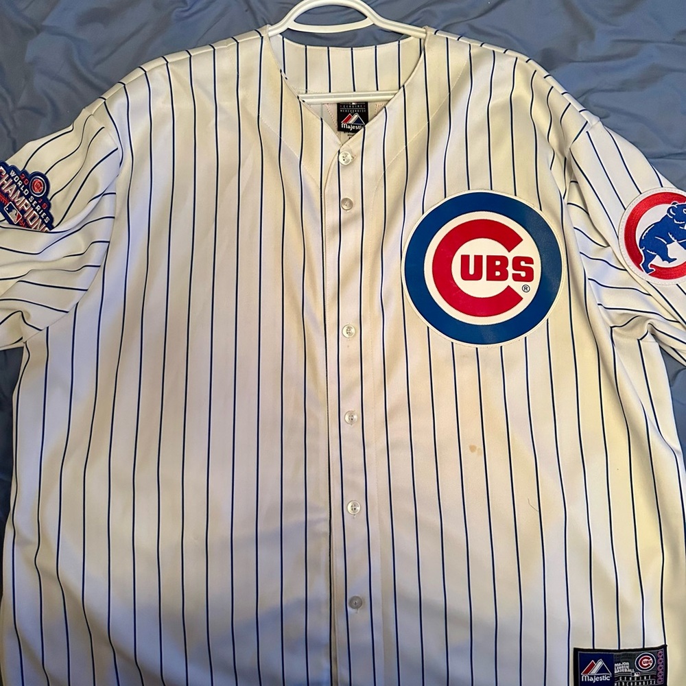 Majestic White Pinstripe Cubs Jersey